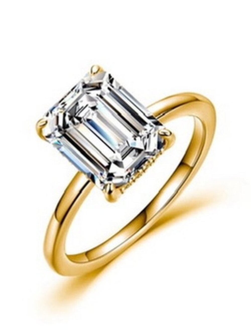 Womens Emerald Cut Moissanite Ring Gold GRA Certified Passes Tester Large Stone